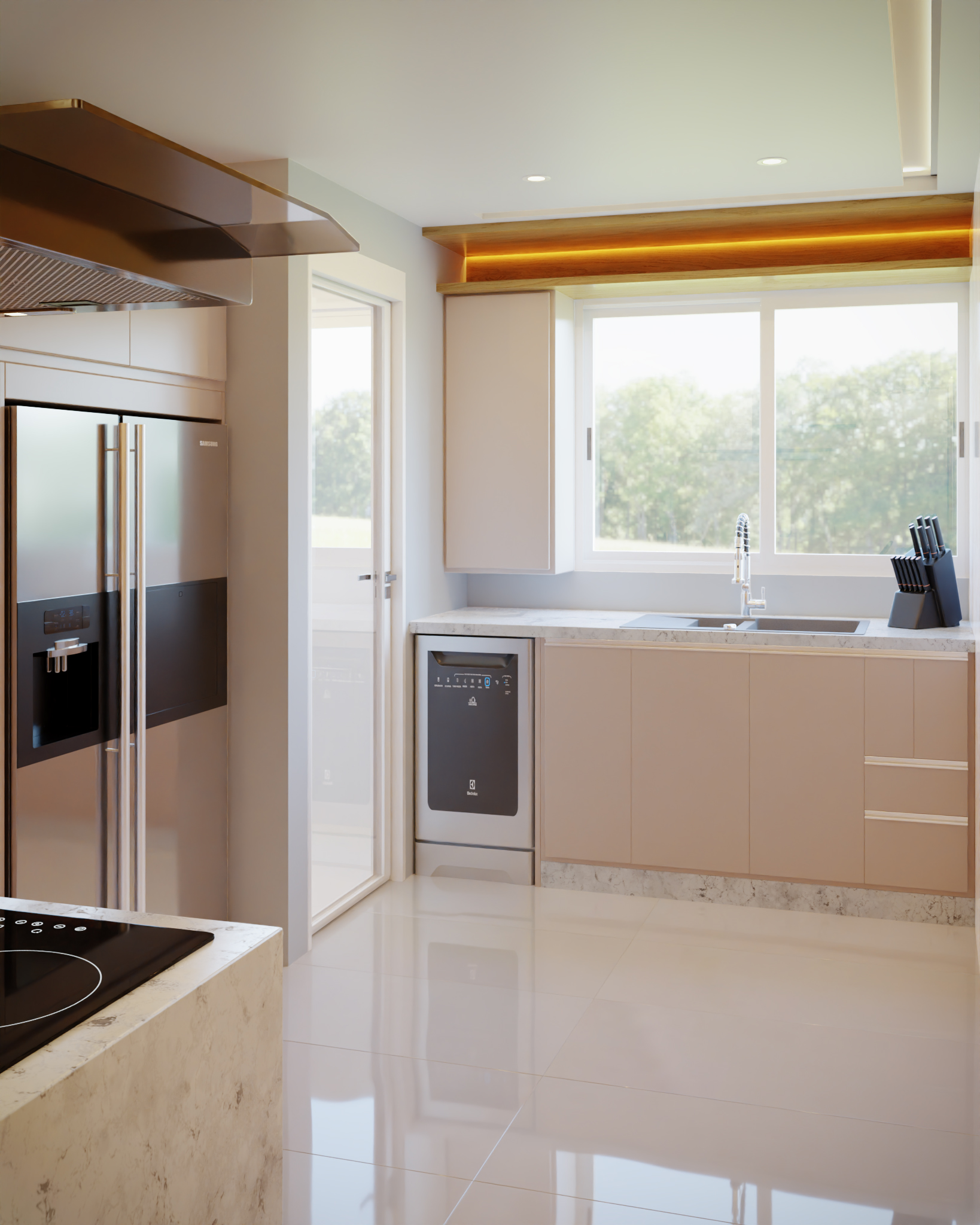 Heringer Kitchen interior render in Blender, close-up